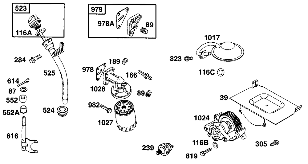 Oil Grp Diagram and Parts List for 290447-1147-XX  Briggs and Stratton Engine